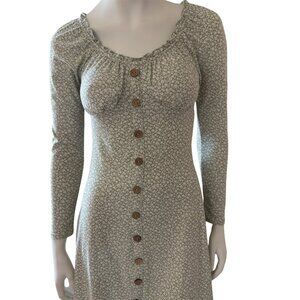 Dress Milkmaid Bodycon Green Floral Dress Tiny Ruffle Around The Neck